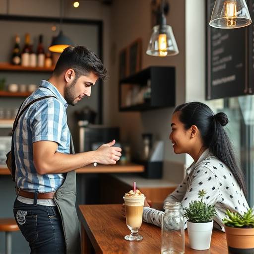 Una mentora guiando a una joven emprendedora durante una sesi&oacute;n en un caf&eacute; en Valencia.